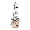 Pandora Charm Pendant 782506C01 - Triple Bimatière Cœur, Cadenas et Clef | Femme Charms