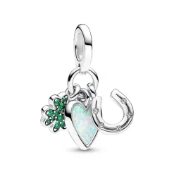 Pandora Charm Pendant Triple Trèfle à Quatre Feuilles, Cœur et Fer à Cheval | Femme Charms