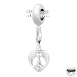 So Charm Bijoux Charm perle coeur et chats in love orné de cristaux Swarovski par SC Crystal Paris® BEA0044+CH0462-argent | Femme Charms