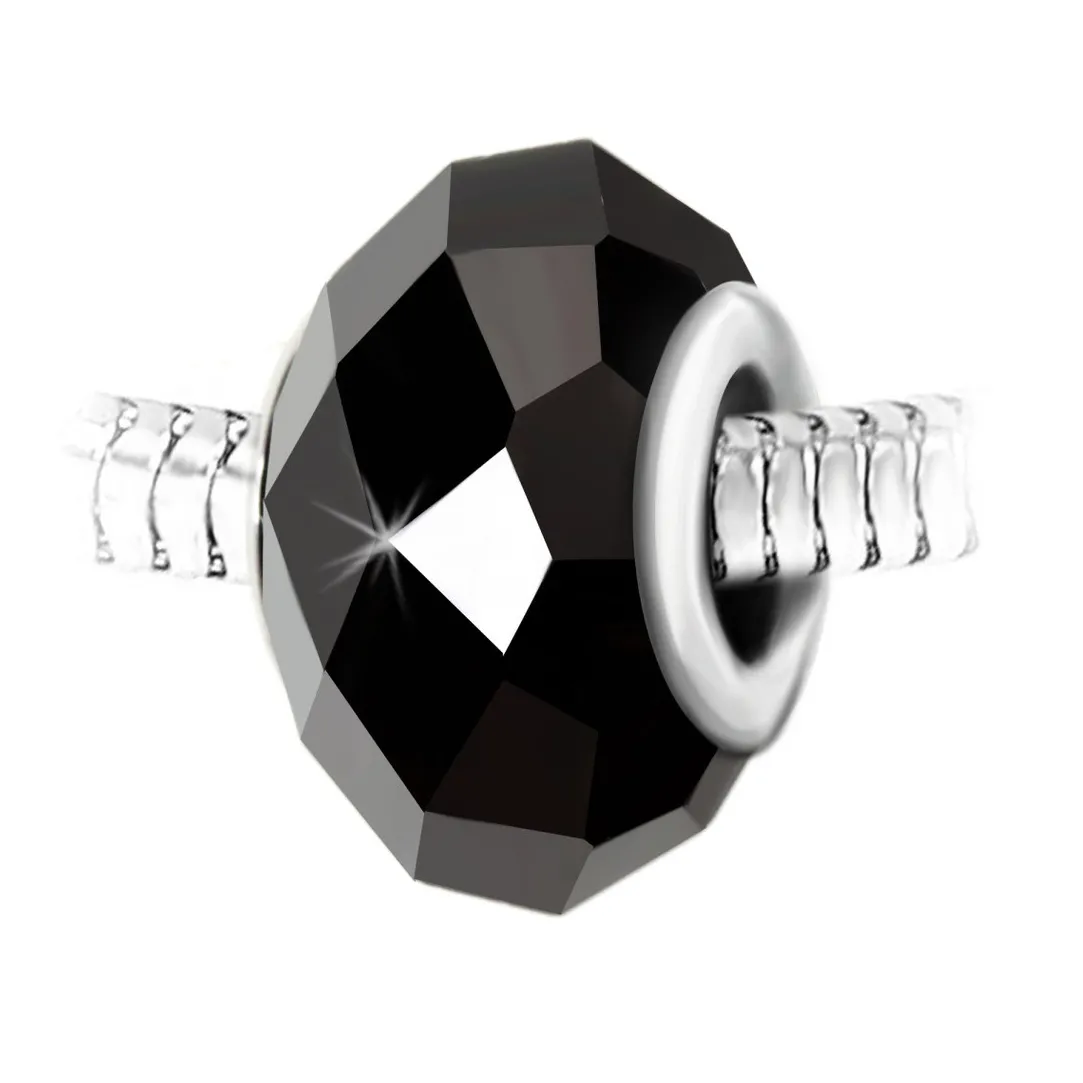 So Charm Bijoux Charm perle cristal noir à facettes et acier par SC Crystal BEA0266 | Femme Charms