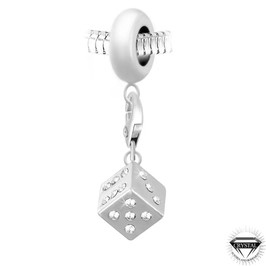 So Charm Bijoux Charm perle Dé orné de cristaux Swarovski par SC Crystal Paris® BEA0044+CH0002-argent | Femme Charms