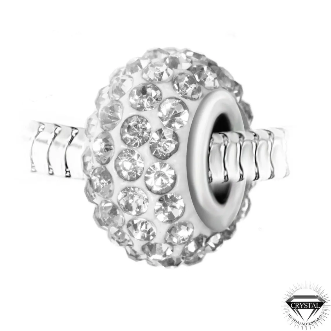 So Charm Bijoux Charm perle pavé de cristaux blancs et acier par SC Crystal BEA0031 | Femme Charms
