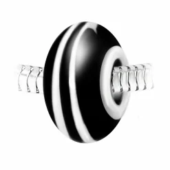 So Charm Bijoux Charm perle spirale verre noir et blanc décoré main et acier par SC Crystal BEA0026 | Femme Charms