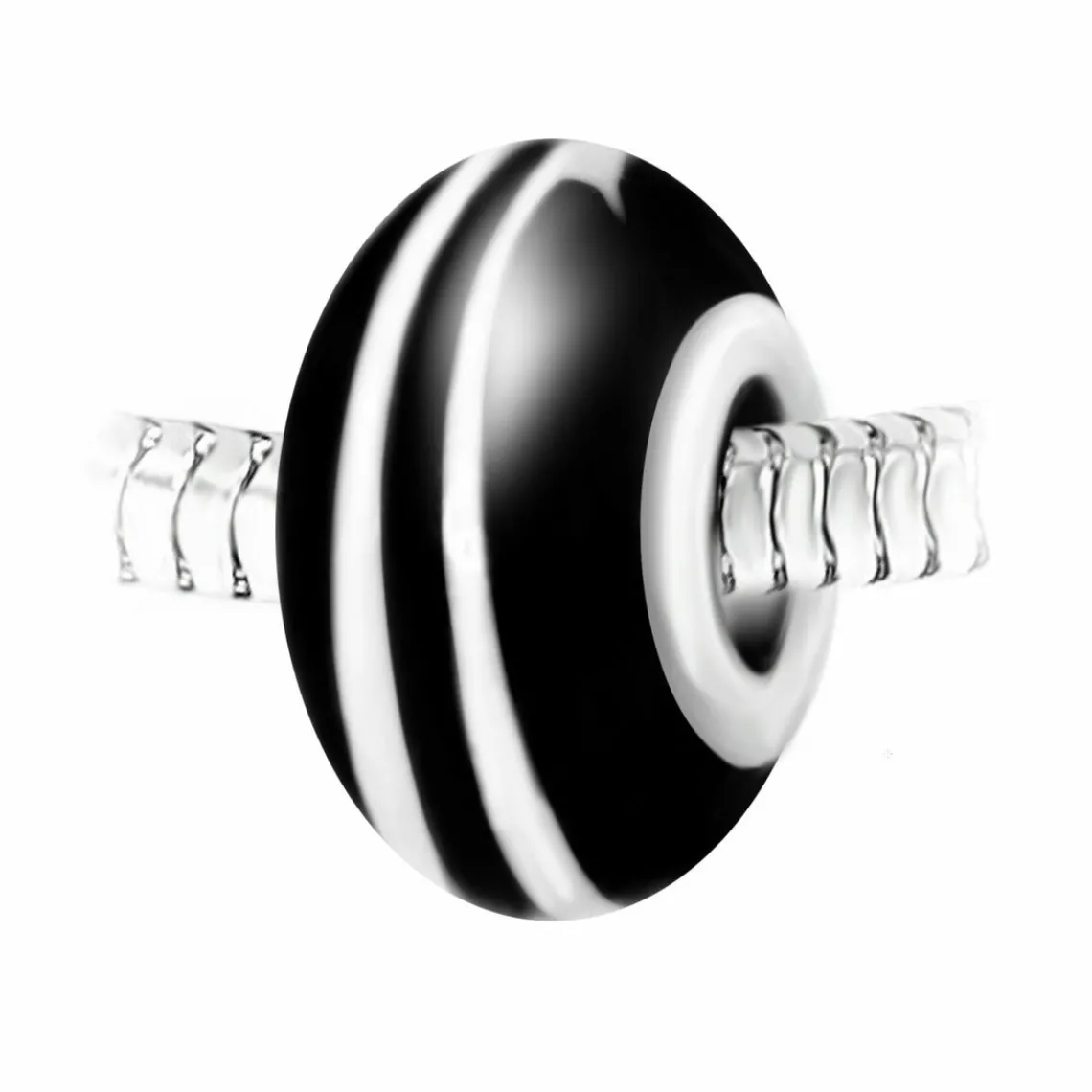 So Charm Bijoux Charm perle spirale verre noir et blanc décoré main et acier par SC Crystal BEA0026 | Femme Charms