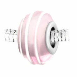So Charm Bijoux Charm perle spirale verre rose décoré main et acier par SC Crystal BEA0131 | Femme Charms