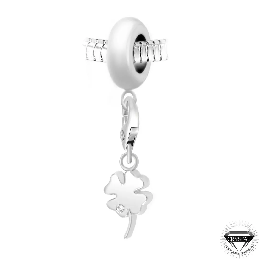 So Charm Bijoux Charm perle trèfle orné de cristaux Swarovski par SC Crystal Paris® BEA0044+CH0208-argent | Femme Charms
