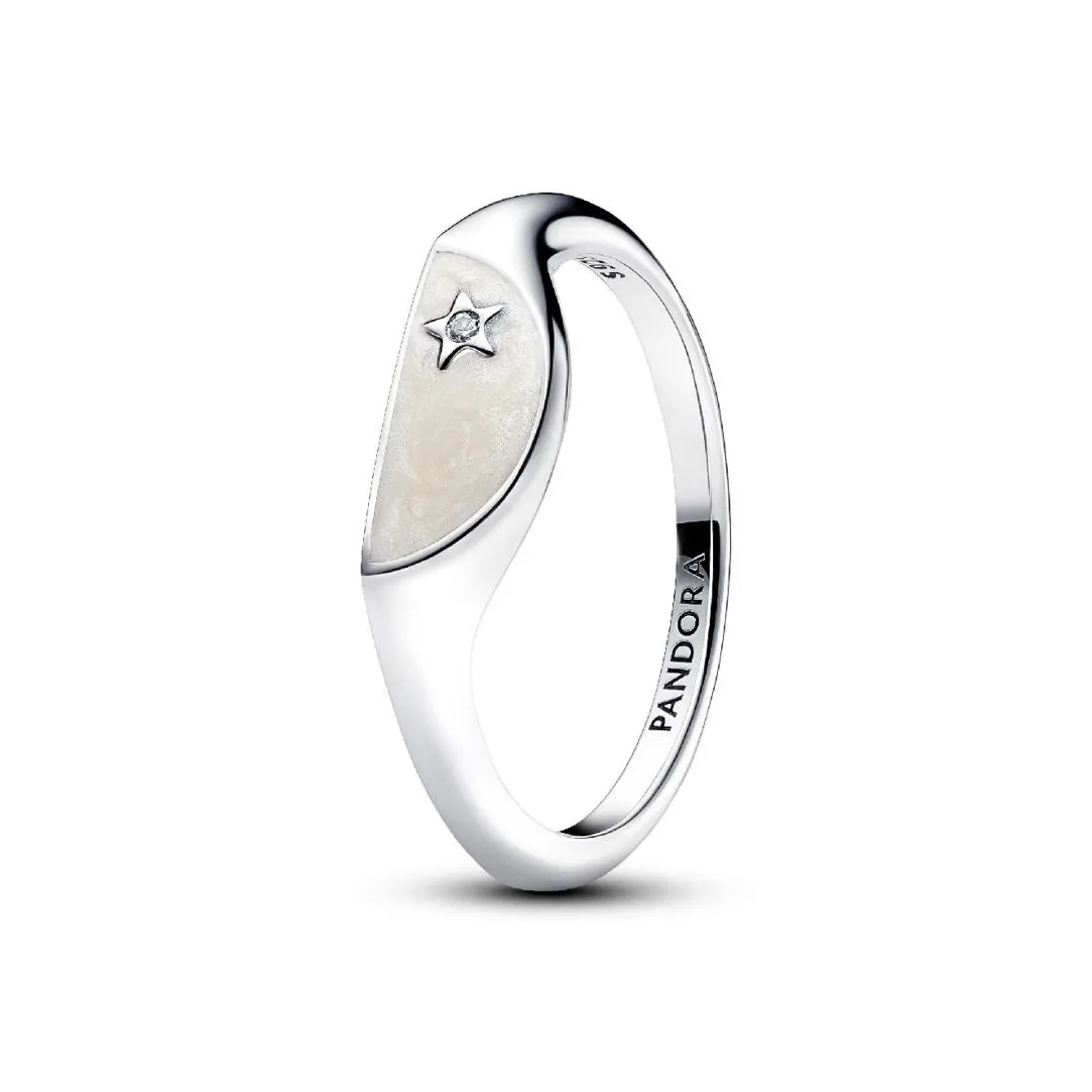 Pandora Chevalière Demi-Lune Résine Façon Émail ME Argent | Femme Bague