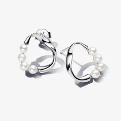 Pandora Clous d’Oreilles Cercle Organique Argent et Perles de Culture | Femme Boucles D'Oreilles