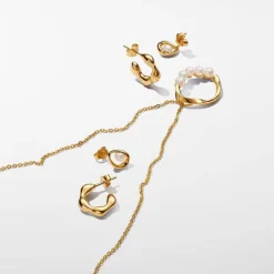 Pandora Clous d’Oreilles Ovale Organique et Perle de Culture | Femme Boucles D'Oreilles