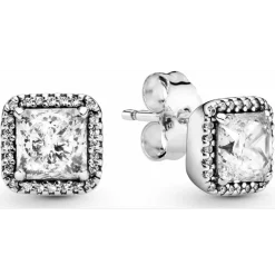 Pandora Clous d'Oreilles Signature Halo Scintillant Carrés | Femme Boucles D'Oreilles