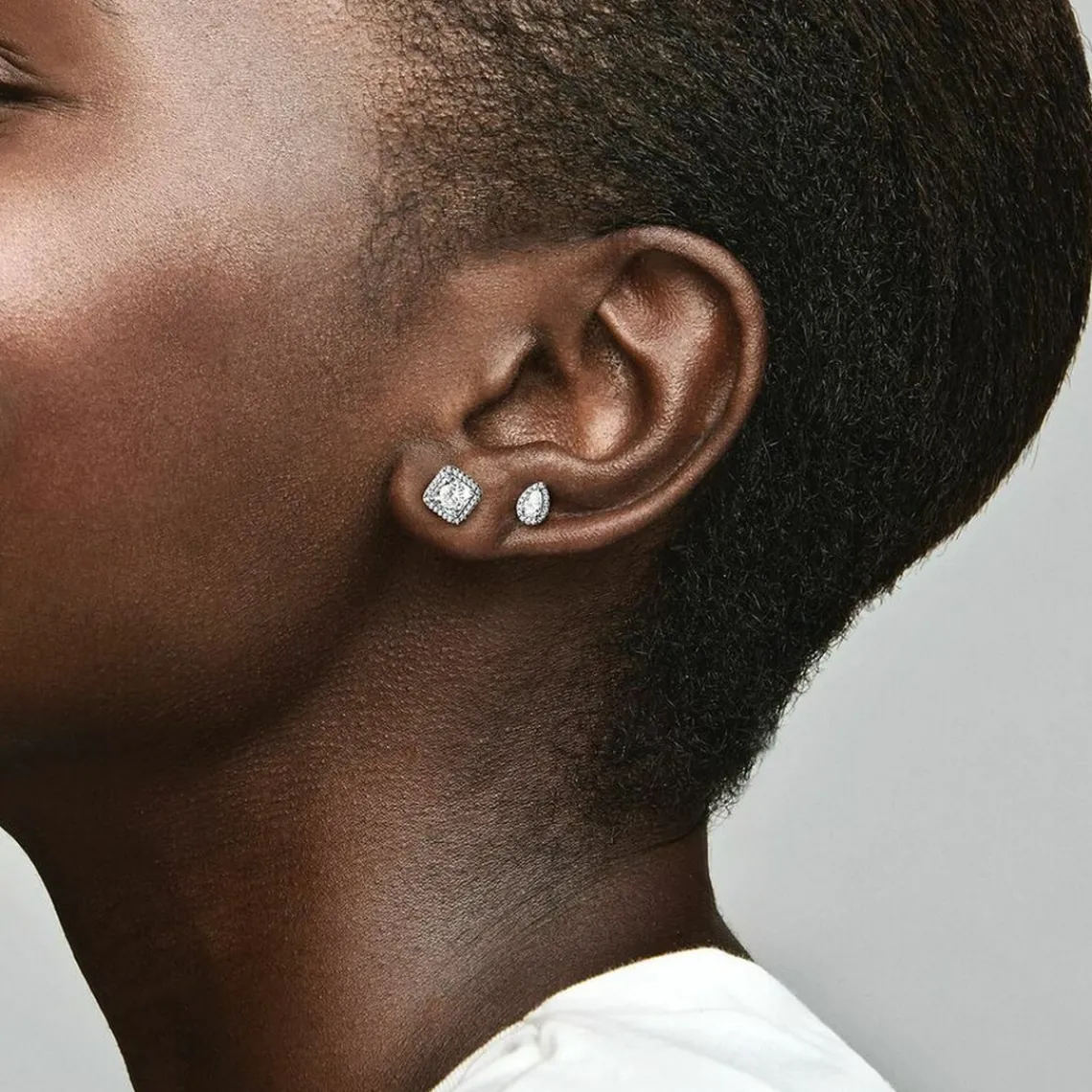 Pandora Clous d'Oreilles Signature Halo Scintillant Carrés | Femme Boucles D'Oreilles