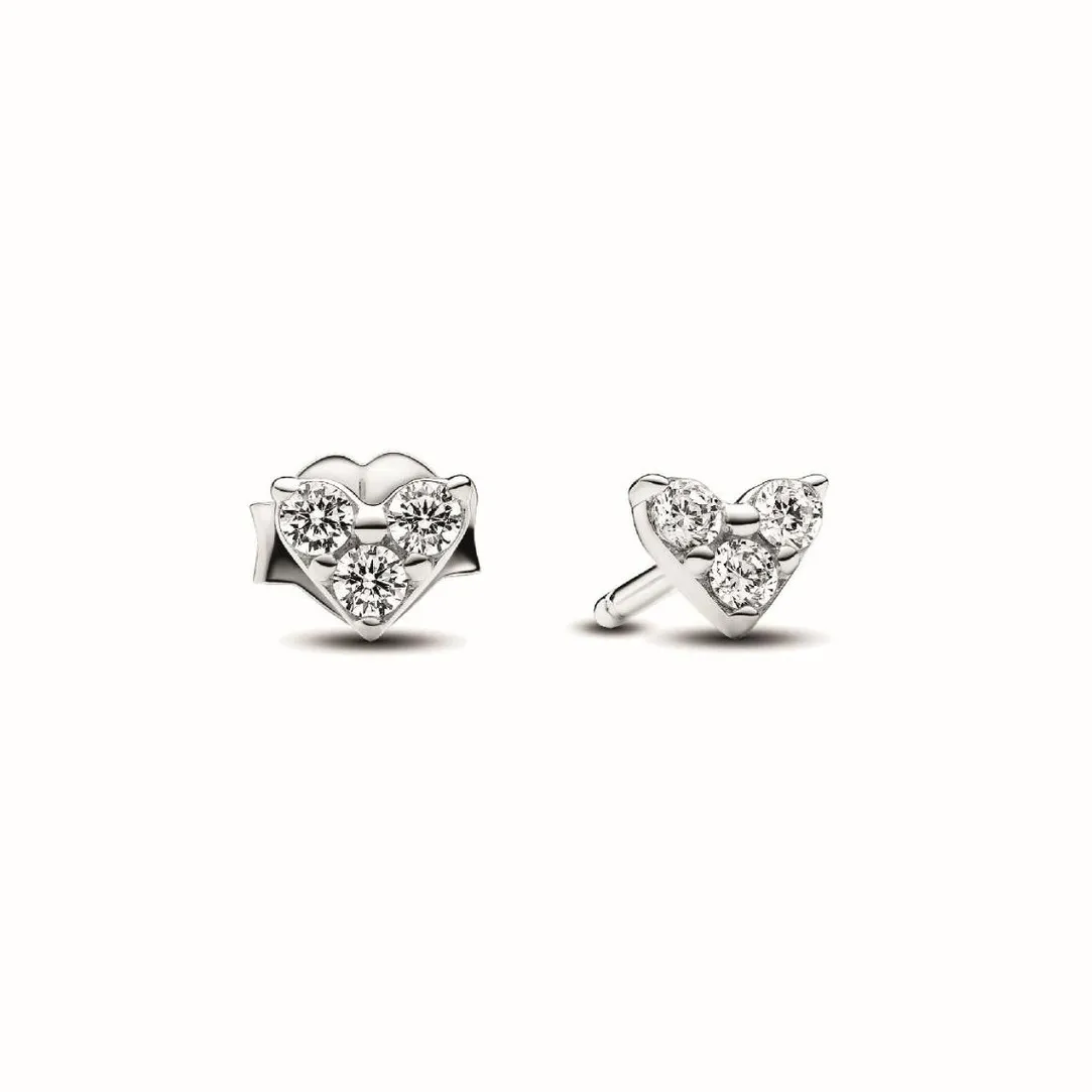 Pandora Clous d’Oreilles Timeless - Cœur Trois Pierres en Argent 925/1000 | Femme Boucles D'Oreilles