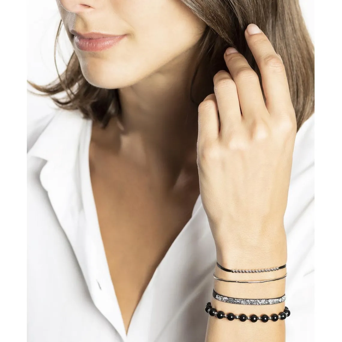 Les Interchangeables Coffret A54389 - Strass Box Jonc Fil Gris Femme | Femme Bracelet
