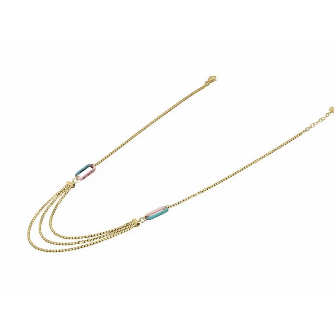 Clyda Bijoux Collier Boheme Acier Doré 3 Chaines 46/48/50 + 3 cm Et Résine | Femme Collier Et Pendentif