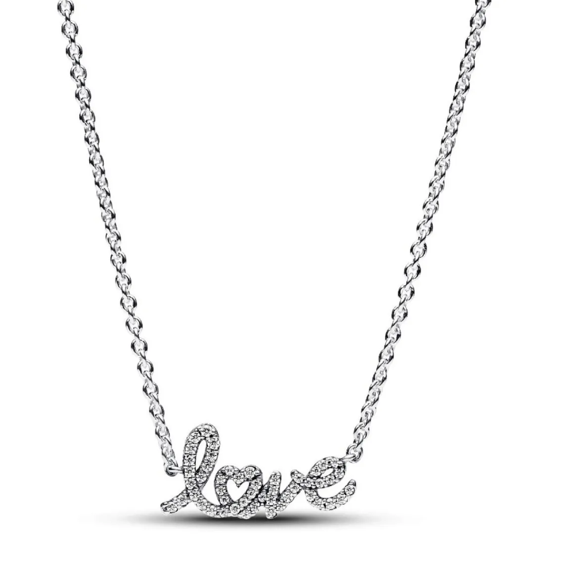 Pandora Collier Chaîne Love en Lettres Cursives Scintillant | Femme Collier Et Pendentif