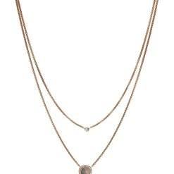 Fossil Bijoux Collier et pendentif JF02953791 - Collier et pendentif Acier Zircons Nacre Femme | Femme Collier Et Pendentif