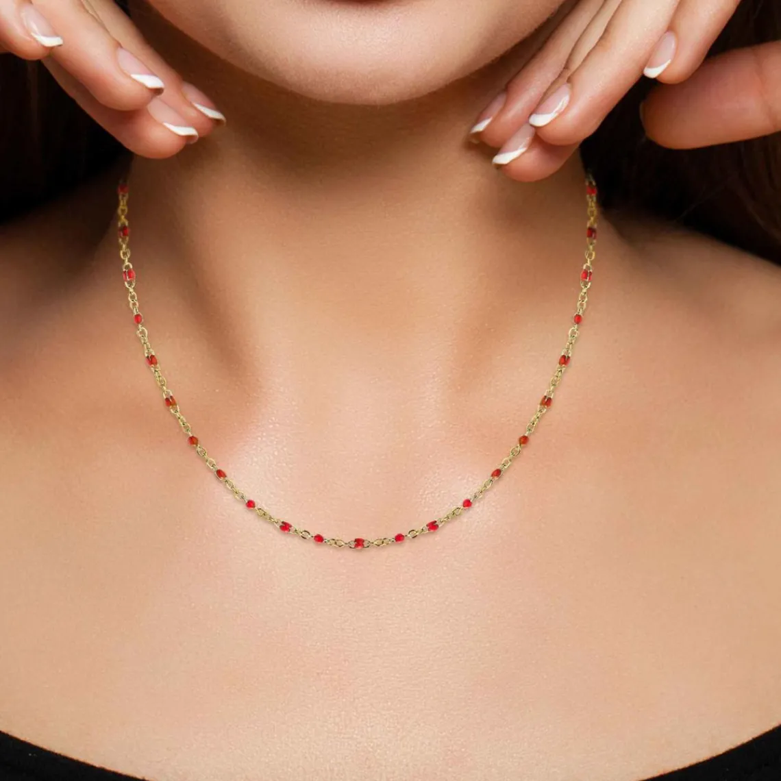 Angèle M Bijoux Collier femme Angèle M - B2394-ROUGE - Acier Doré | Femme Collier Et Pendentif