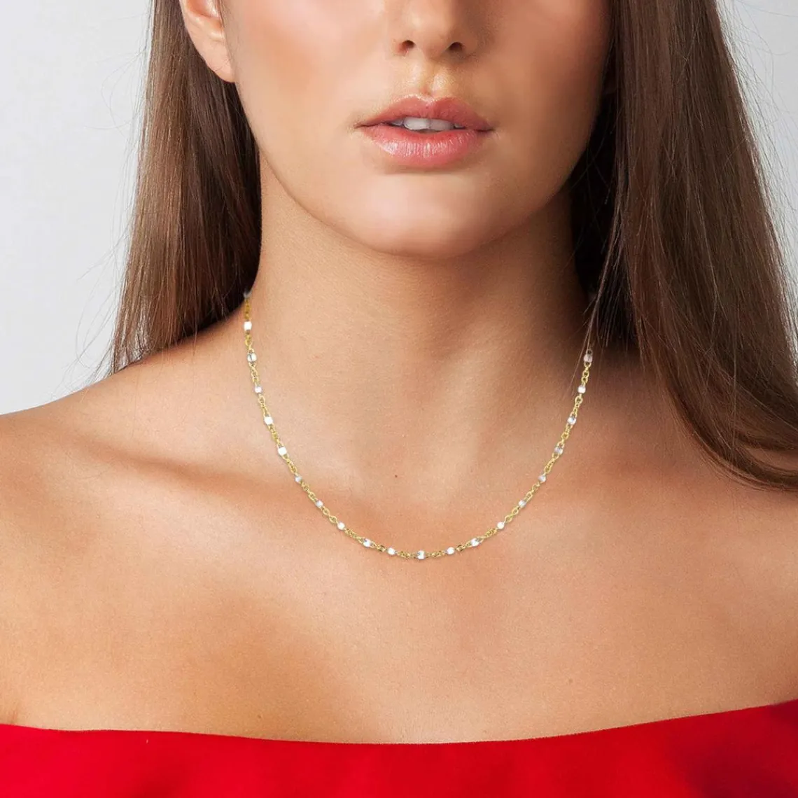 Angèle M Bijoux Collier femme Angèle M B2394-BLANC - Acier Doré | Femme Collier Et Pendentif