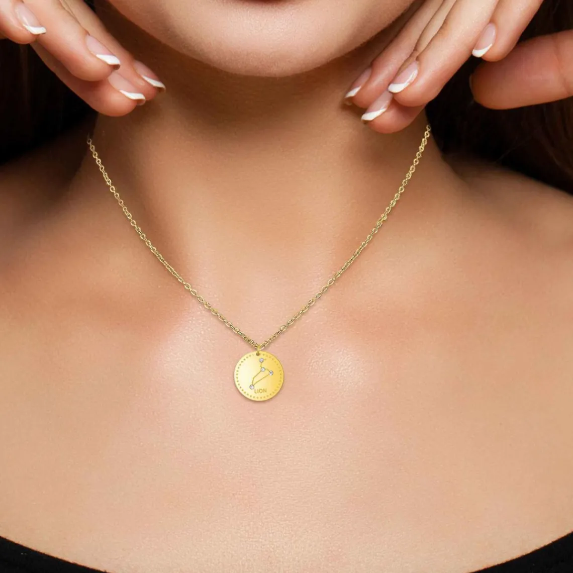 Athème Collier femme - B2449-LION Acier Doré | Femme Collier Et Pendentif