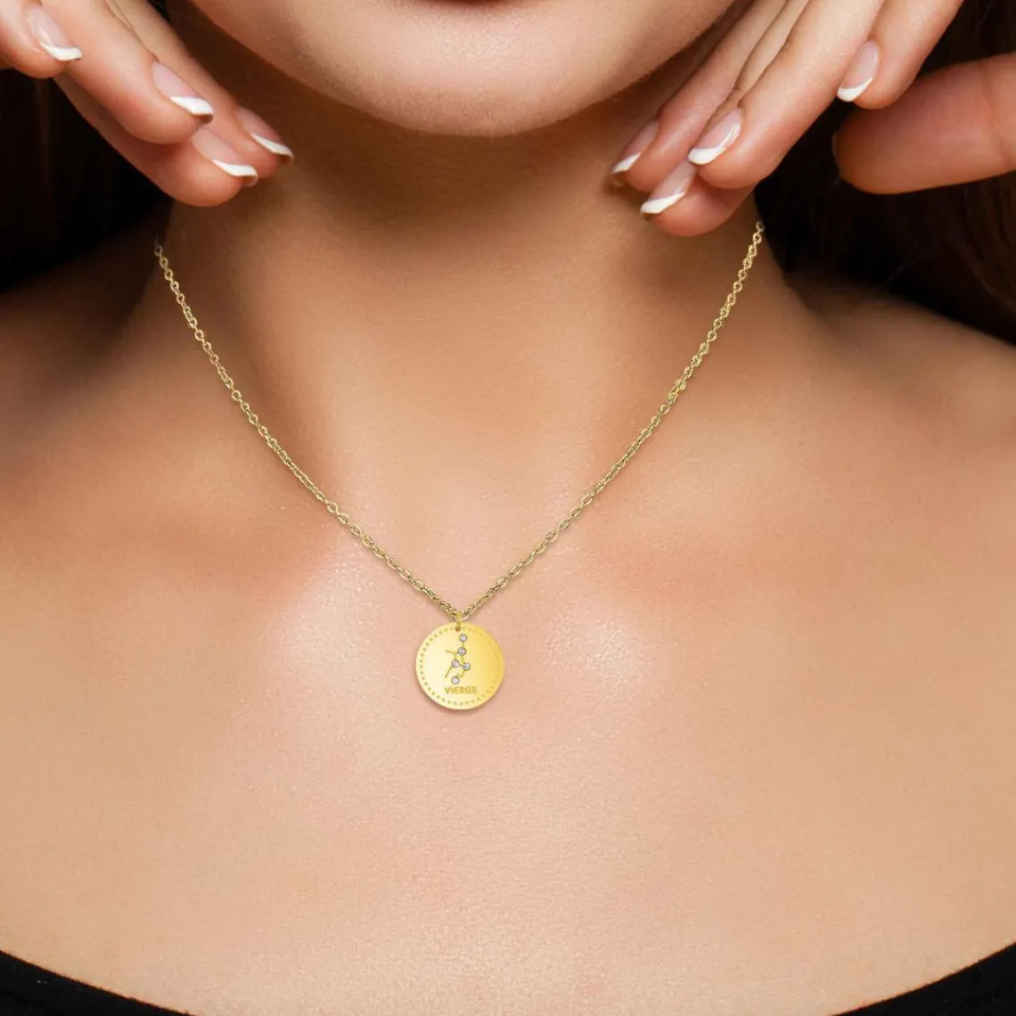Athème Collier femme - B2449-VIERGE Acier Doré | Femme Collier Et Pendentif