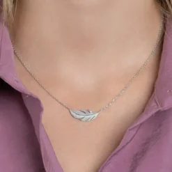 Maison de la Bijouterie Collier Femme fantaisie plume Argent WYZ35345 | Femme Collier Et Pendentif