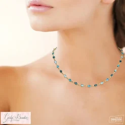 Maison de la Bijouterie Collier Femme plaqué or pierres bleues cristal YVV0VZ45 | Femme Collier Et Pendentif