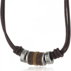 Fossil Bijoux Collier Fossil JF00899797 - Collier Cuir Marron Mode Homme | Homme Colliers Et Pendentifs