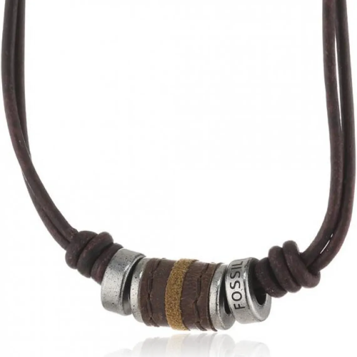 Fossil Bijoux Collier Fossil JF00899797 - Collier Cuir Marron Mode Homme | Homme Colliers Et Pendentifs