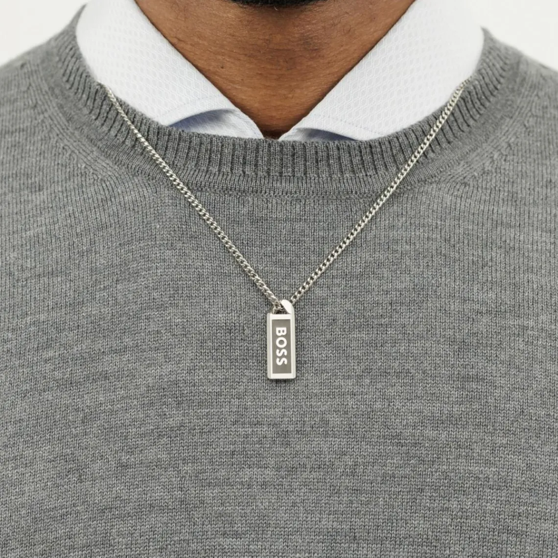 Boss Bijoux Collier Homme Kassy Emblem - 1580677 Acier Argent | Homme Colliers Et Pendentifs
