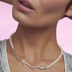 Pandora Collier Link et Perles culture d'eau douce ME | Femme Collier Et Pendentif