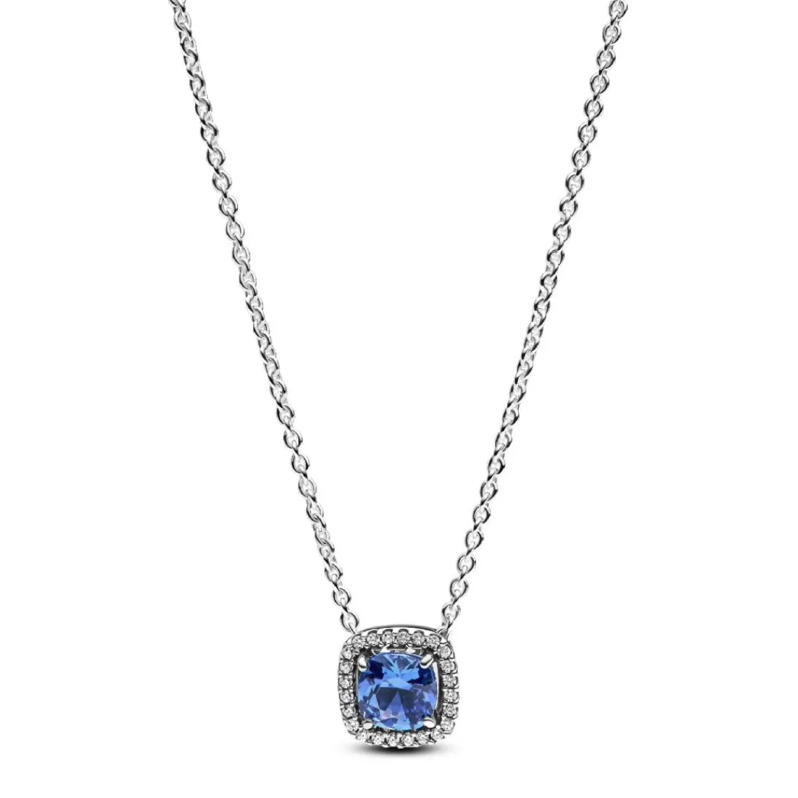 Pandora Collier avec Pendentif Halo Bleu Carré Scintillant | Femme Collier Et Pendentif