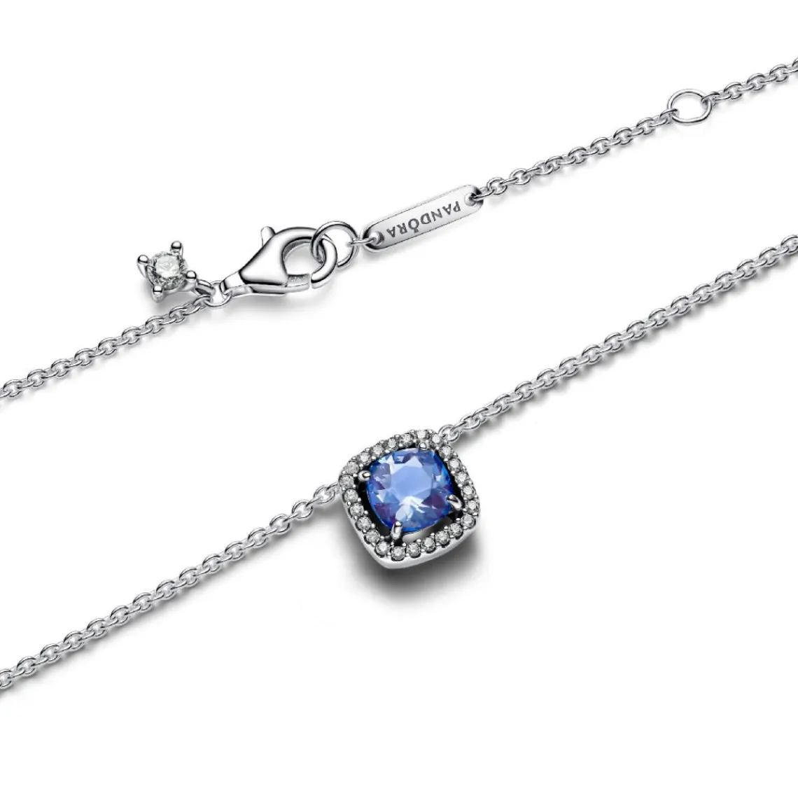 Pandora Collier avec Pendentif Halo Bleu Carré Scintillant | Femme Collier Et Pendentif