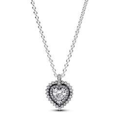 Pandora Collier avec Pendentif Halo Cœur Scintillant | Femme Collier Et Pendentif