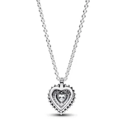 Pandora Collier avec Pendentif Halo Cœur Scintillant | Femme Collier Et Pendentif