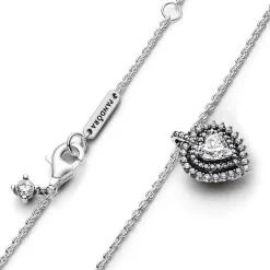 Pandora Collier avec Pendentif Halo Cœur Scintillant | Femme Collier Et Pendentif