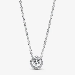 Pandora Collier avec Pendentif Halo Scintillant | Femme Collier Et Pendentif