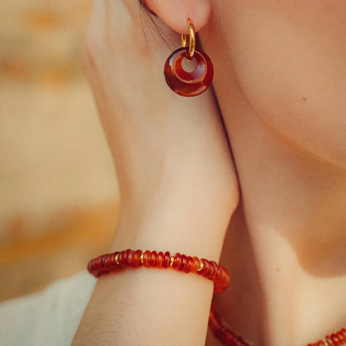 Sloya Collier Blima en pierres Agate rouge | Femme Collier Et Pendentif