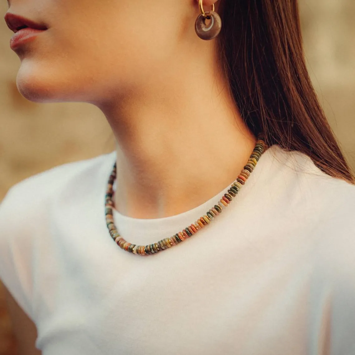 Sloya Collier Blima en pierres Agate Indienne | Femme Collier Et Pendentif
