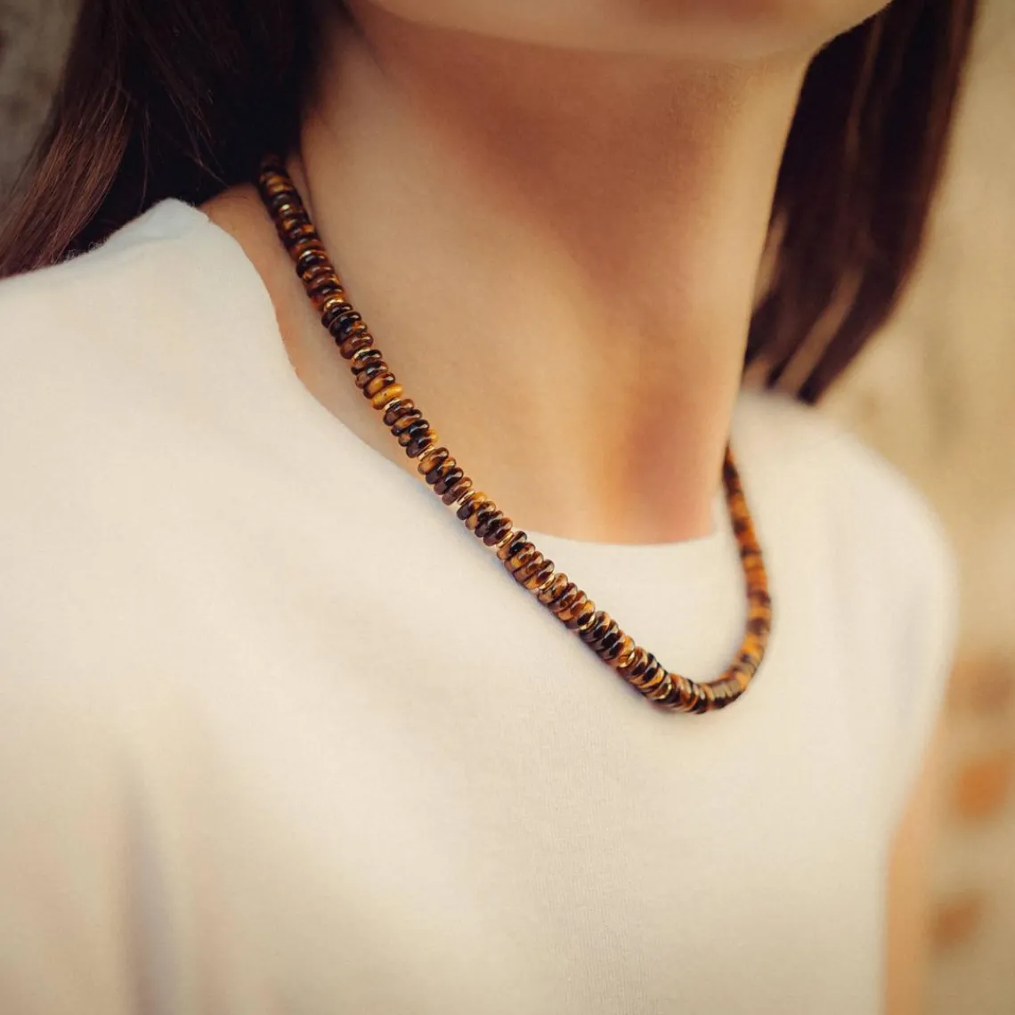 Sloya Collier Blima en pierres Oeil de Tigre | Femme Collier Et Pendentif