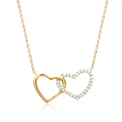 Maison de la Bijouterie Collier double ceur femme plaqué or blanc serti griffe cœur - UW0UVV4Y | Femme Collier Et Pendentif