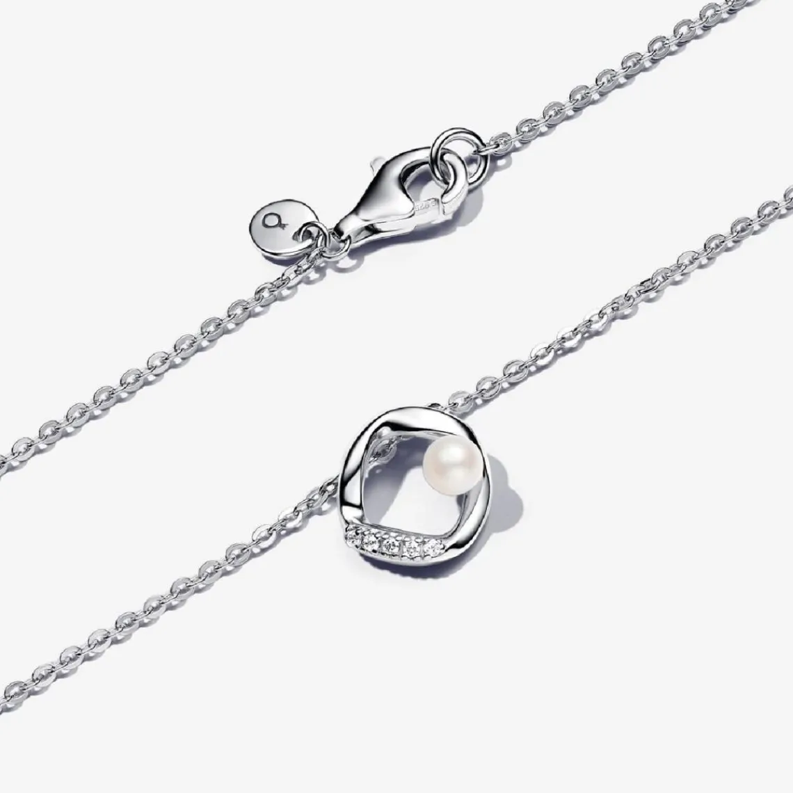Pandora Collier en argent sterling avec perle d'eau douce de culture traitée blanche et zircon cubique transparent | Femme Collier Et Pendentif