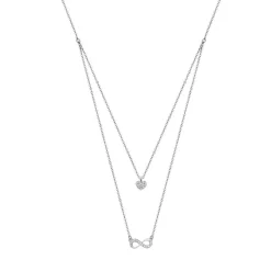 Lotus Silver Collier et pendentif Trendy LP1680-1-3 - Collier et pendentif Argent Double Chaine Cœur Et Infini Femme | Femme Collier Et Pendentif