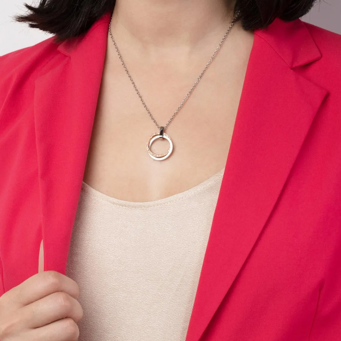 Lotus Style Bijoux Collier et pendentif Privelege LS1780-1-2 - Collier et pendentif Cristaux Double Anneaux Femme | Femme Collier Et Pendentif