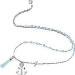 Guess Bijoux Collier et pendentif UBN85113 - Talisman Acier Bleu ciel Et pendentif Ancre Femme | Femme Collier Et Pendentif