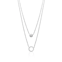 Maison de la Bijouterie Collier fantaisie double rond oxyde Femme argent VWZUY345 | Femme Collier Et Pendentif