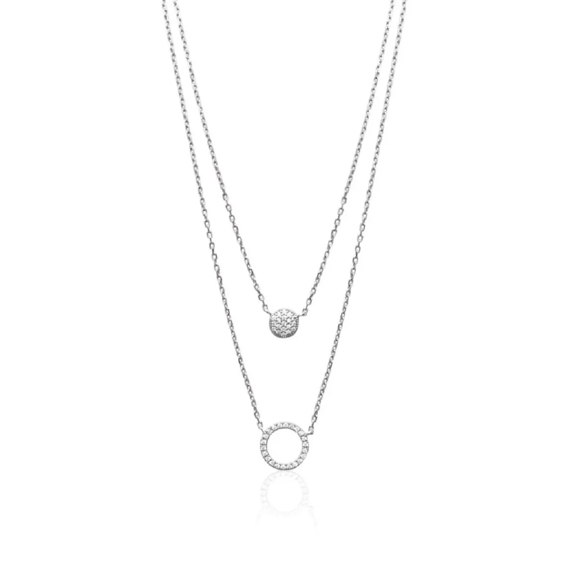 Maison de la Bijouterie Collier fantaisie double rond oxyde Femme argent VWZUY345 | Femme Collier Et Pendentif