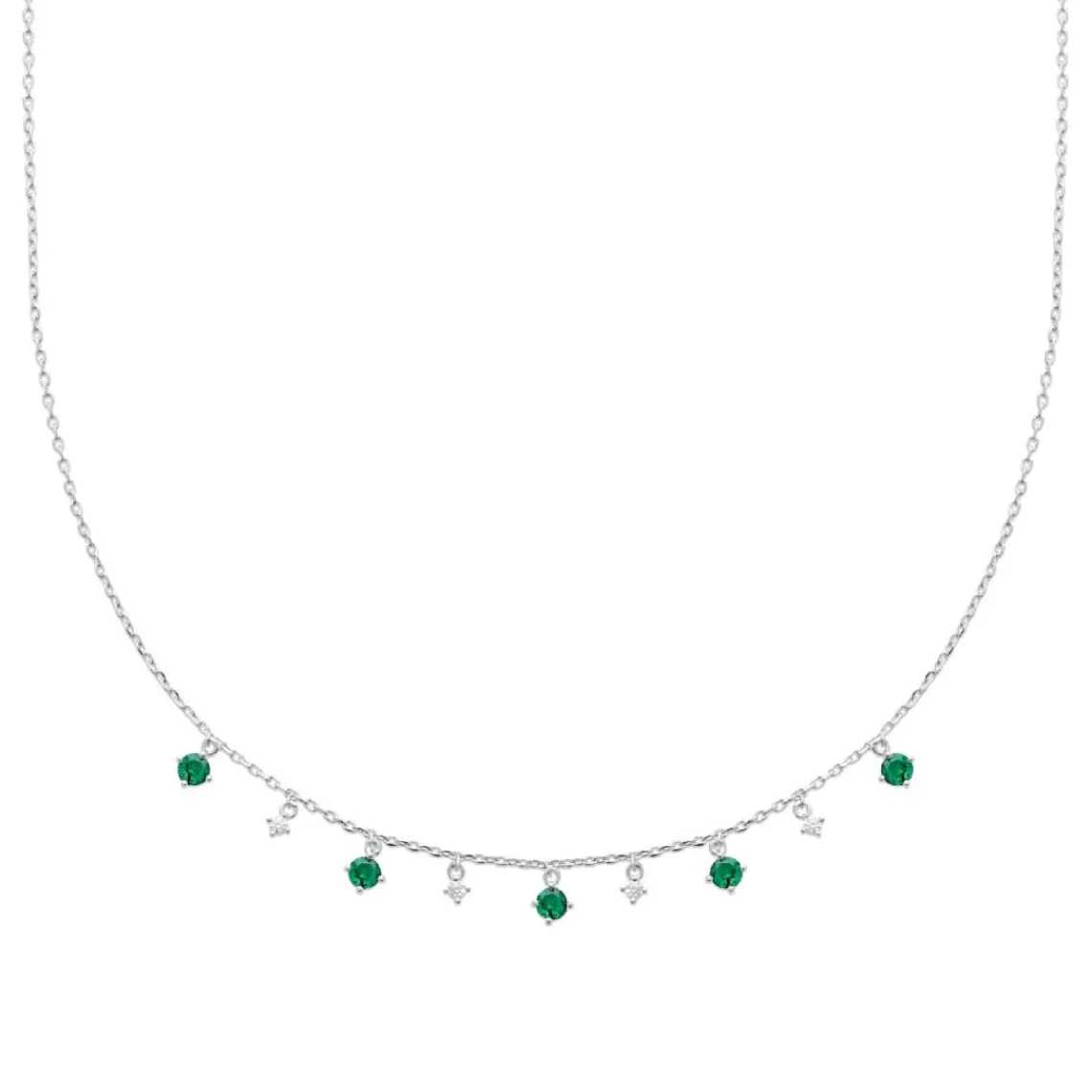Maison de la Bijouterie Collier femme argent fantaisie pierres vertes VW3W4645 | Femme Collier Et Pendentif