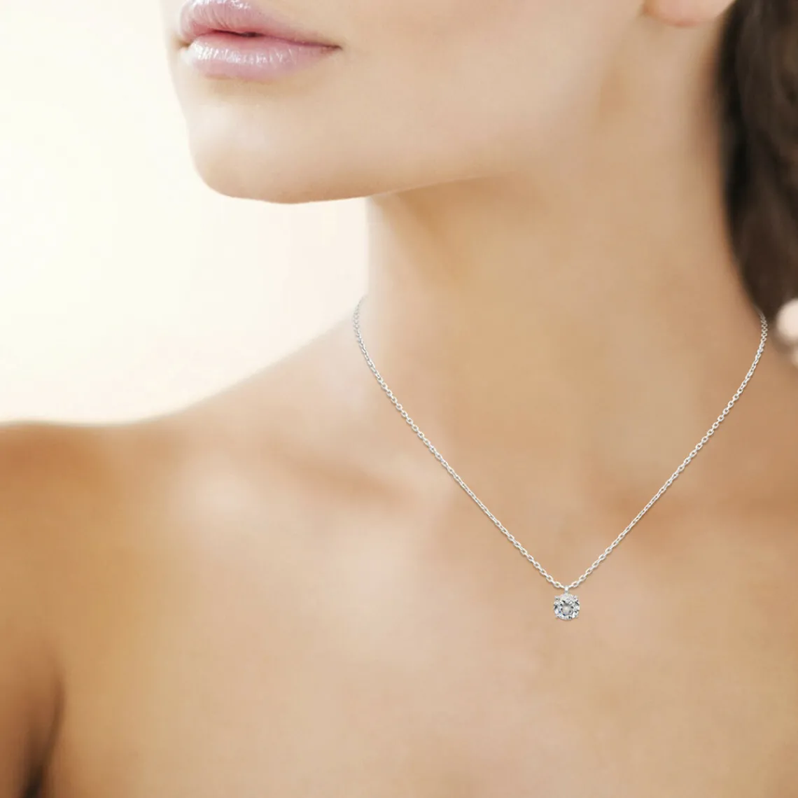 Maison de la Bijouterie Collier femme argent rhodié blanc serti griffe - VW30W645 | Femme Collier Et Pendentif