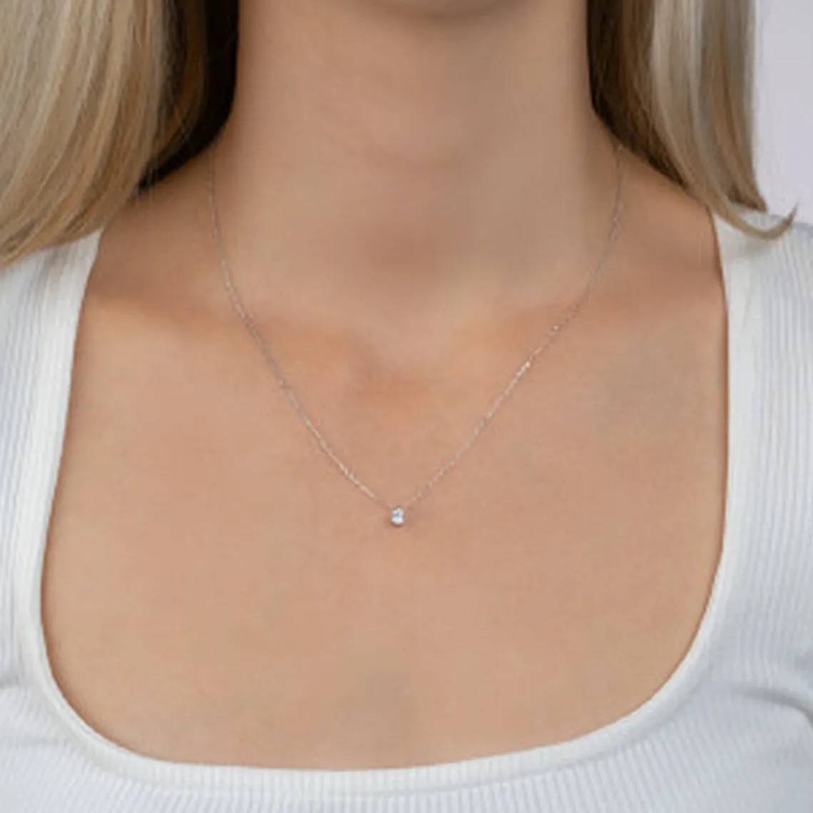 Maison de la Bijouterie Collier femme argent rhodié blanc serti griffe - VW30W445 | Femme Collier Et Pendentif
