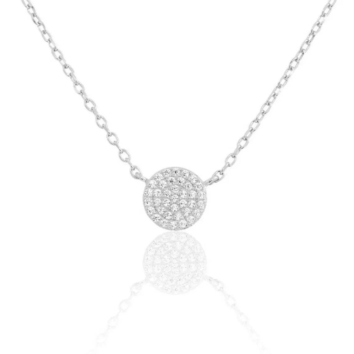 Maison de la Bijouterie Collier femme argent rhodié blanc serti griffe rond - VWZ45Y45 | Femme Collier Et Pendentif